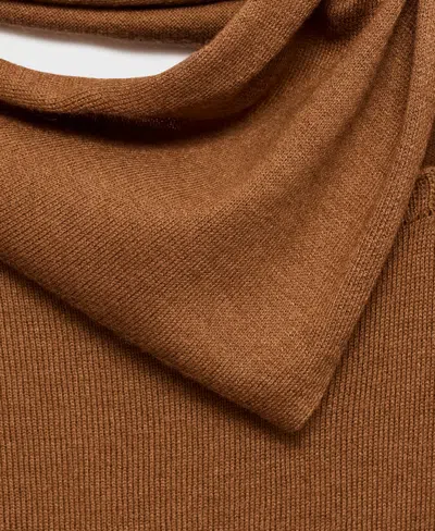 Mango Women's Scarf Fine-knit Sweater In Brown