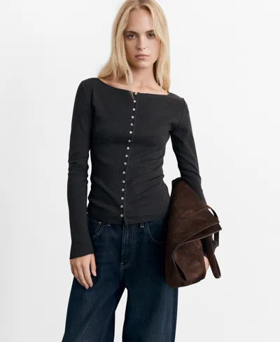 Mango Boat Neck Cardigan In Blue