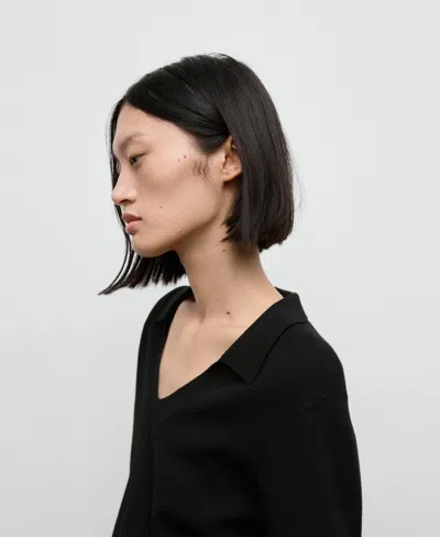 Mango Women's Fine-knit V-neck Sweater In Black