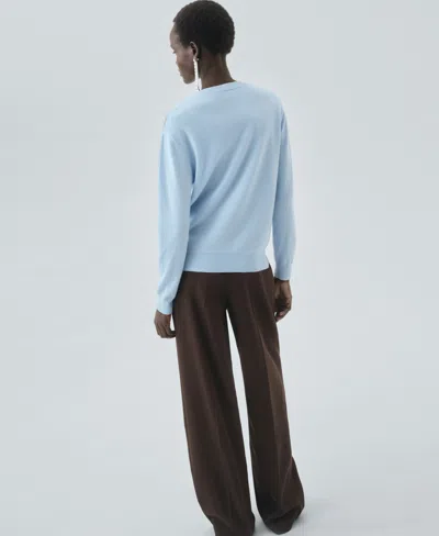 Mango 100% Wool Fine-knit Sweater Sky Blue In Blue