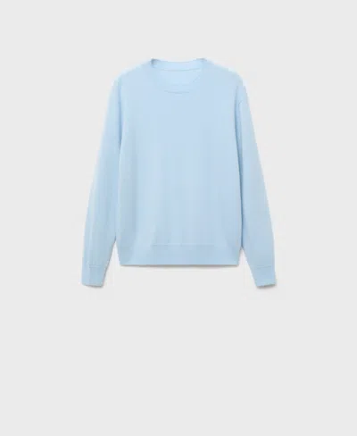 Mango 100% Wool Fine-knit Sweater Sky Blue In Blue