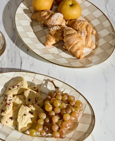 Mackenzie-childs Mackenzie Childs Large Mocha Check Oval Platter In Brown