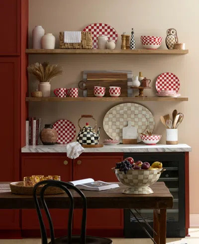 Mackenzie-childs Mocha Check Enamel Rattan Small Tray In Brown