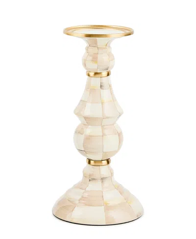 Mackenzie-childs Mocha Check Large Pillar Candlestick In Neutral