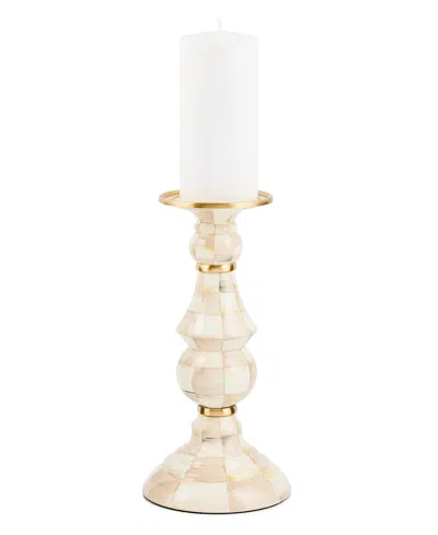 Mackenzie-childs Mocha Check Large Pillar Candlestick In Neutral