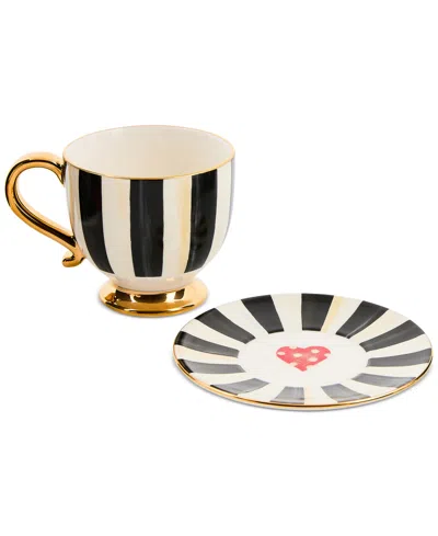 Mackenzie-childs Courtly Stripe Cappuccino Cup & Saucer In Black