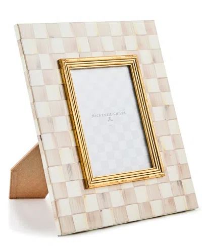 Mackenzie-childs Mackenzie Childs Mocha Check Enameled Steel 5 X 7-inch Picture Frame In Gold