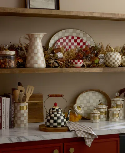 Mackenzie-childs Mackenzie Childs Mocha Check Large Enameled Steel Practical Pitcher In Multi