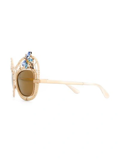 Shop Dolce & Gabbana Gold Crystal Embellished Straw Sunglasses