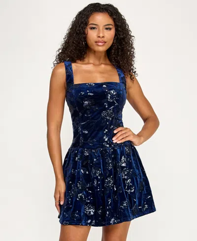 Katia Rae Juniors' Embellished Square Neck Dress In Blue