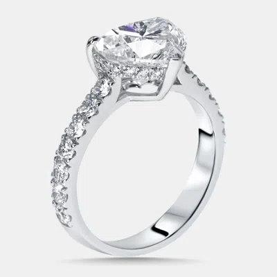 Pre-owned The Diamond Edit 3.8 Cts Heart Round Lab Grown Diamonds 18k White Gold Ring Size 52