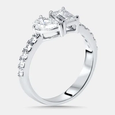 Pre-owned The Diamond Edit 1.35 Cts Pear Emerald Round Lab Grown Diamonds 18k White Gold Ring Size 52