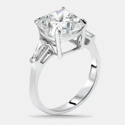 Pre-owned The Diamond Edit 5.5 Cts Cushion Trapezoid Lab Grown Diamonds 18k White Gold Ring Size 53