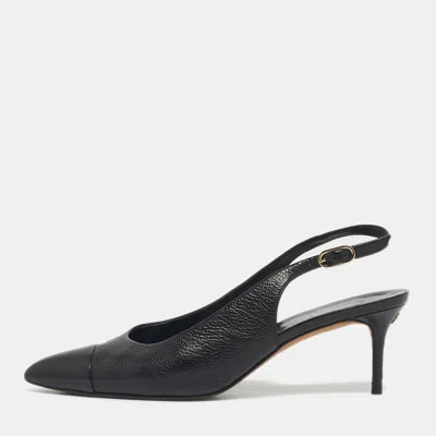 Pre-owned Chanel Black Leather Cc Cap Toe Slingback Pumps Size 40.5