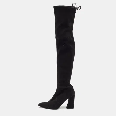 Pre-owned Stuart Weitzman Black Suede Lowland Over The Knee Boots Size 40