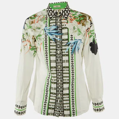 Pre-owned Etro White/green Floral Print Cotton Long Sleeve Shirt M