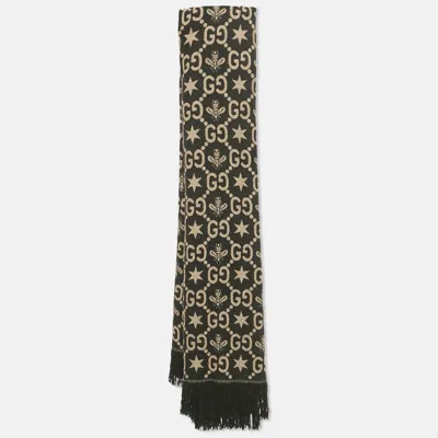 Pre-owned Gucci Black Gg/bee Jacquard Wool Shawl