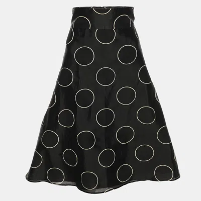 Pre-owned Red Valentino Black Printed Chiffon Midi Flared Skirt L