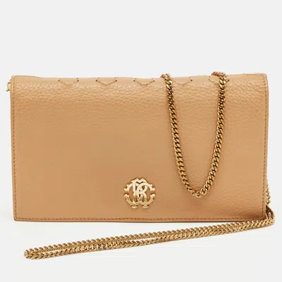 Pre-owned Roberto Cavalli Beige Leather Wallet On Chain In Sand