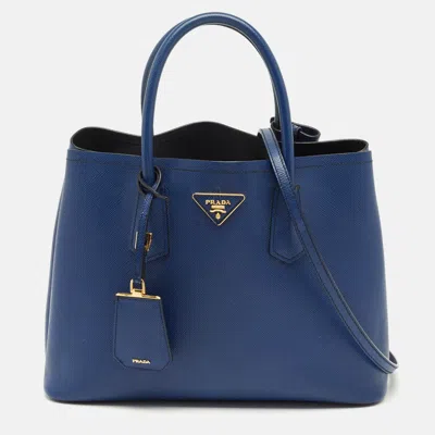 Pre-owned Prada Navy Blue Saffiano Cuir Leather Medium Double Handle Tote