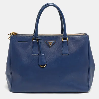 Pre-owned Prada Navy Blue Saffiano Lux Leather Large Double Zip Tote