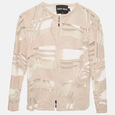 Pre-owned Giorgio Armani Pink Suede And Tulle Zip-up Jacket S