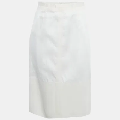 Pre-owned Celine White Cotton Structured Midi Skirt M