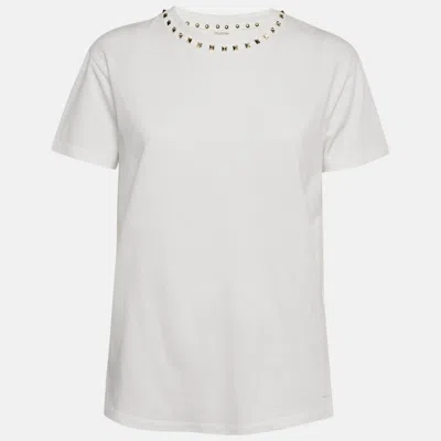 Pre-owned Valentino Garavani White Rockstud Jersey Crewneck T-shirt S