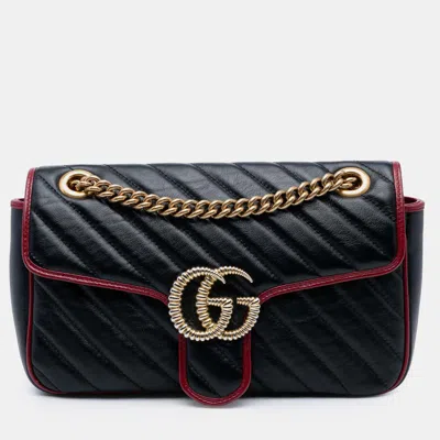 Pre-owned Gucci Black Medium Gg Marmont Matelasse Diagonal Leather Torchon Shoulder Bag