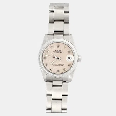Pre-owned Rolex Datejust 68240 Automatic Cream Stainless Steel Women's Wristwatch 31 Mm In White