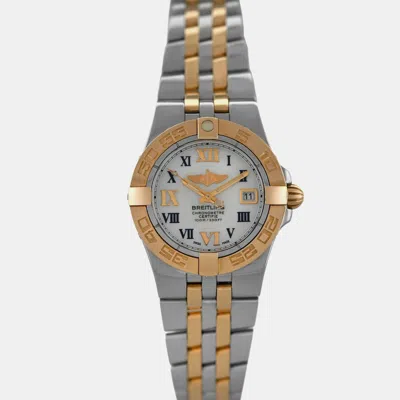 Pre-owned Breitling Galactic 30 C71340 Quartz White Yellow Gold Stainless Steel Women's Wristwatch 30 Mm In Silver