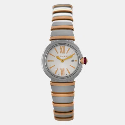 Pre-owned Bvlgari Lvcea Lup28sg Quartz White 18k Rose Gold Steel Women's Wristwatch 28 Mm