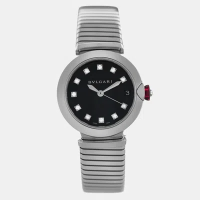 Pre-owned Bvlgari Lvcea Lu33s Automatic Black Diamonds Stainless Steel Women's Wristwatch 33 Mm