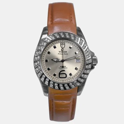 Pre-owned Tudor Prince Date 79430p Automatic Silver Diamonds Stainless Steel Women's Wristwatch 39 Mm