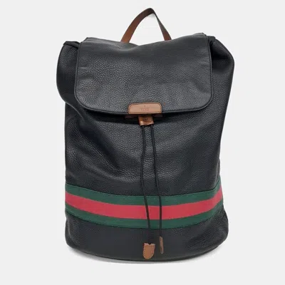 Pre-owned Gucci Black Leather Tricolor Backpack