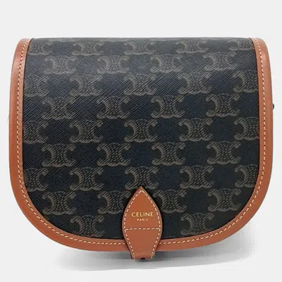 Pre-owned Celine Brown Coated Canvas Folco Bag Medium