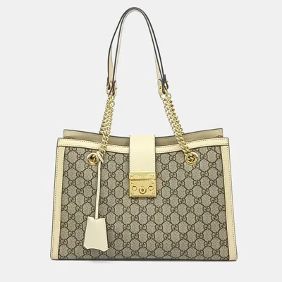 Pre-owned Gucci Beige White Pvc Supreme Padlock Shoulder Bag In Sand