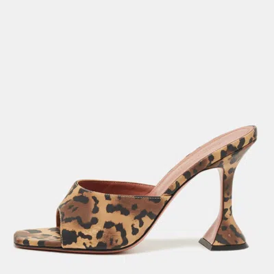 Pre-owned Amina Muaddi Black Leopard Print Satin Lupita Slide Sandals Size 39