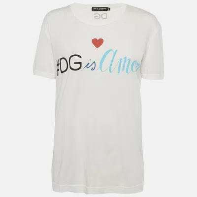 Pre-owned Dolce & Gabbana White Dg Print Jersey T-shirt S