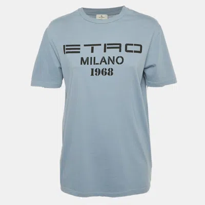 Pre-owned Etro Blue Logo Print Crewneck T-shirt S