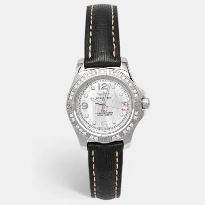 Pre-owned Breitling Colt A7738853-a769-208x-a14ba.1 Mother Of Pearl Dial Diamond Stainless Steel Leather Women's Wristwa In Black