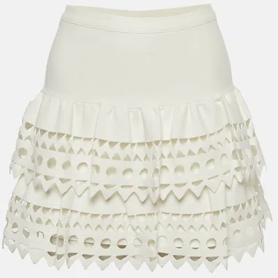 Pre-owned Alaïa White Eyelet Knit Mini Skirt S