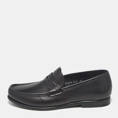 Pre-owned Ferragamo Black Leather Slip On Loafers Size 40.5
