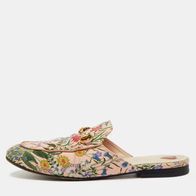 Pre-owned Gucci Multicolor Floral Print Canvas Princetown Horsebit Flat Mules Size 38