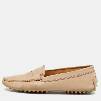Pre-owned Tod's Beige Leather Penny Slip On Loafers Size 36 In Neutral
