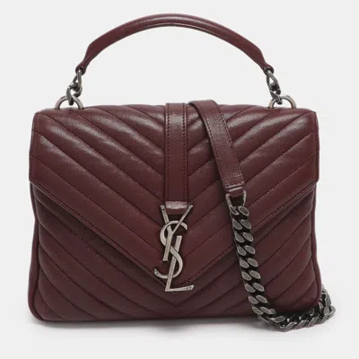 Pre-owned Saint Laurent Burgundy Matelassé Leather Medium College Top Handle Bag