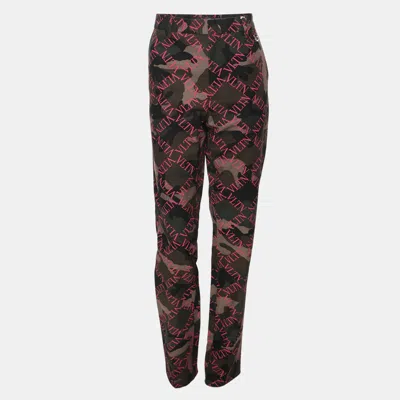 Pre-owned Valentino Multicolor/pink Cotton Vltn Logo Camouflage Pants L