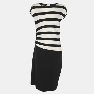 Pre-owned Armani Collezioni Dark Navy/white Stripe Stretch Knit Sleeveless Midi Dress M In Blue