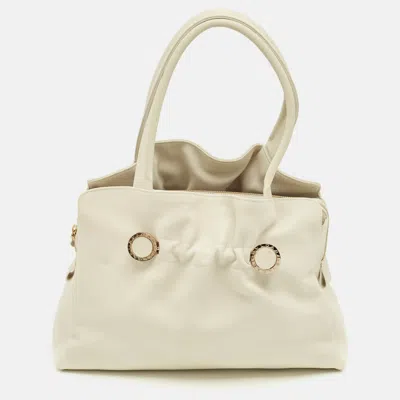 Pre-owned Bvlgari White Leather Twist Tote