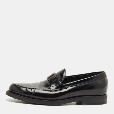 Pre-owned Tod's Black Leather T Timeless Penny Loafers Size 41.5